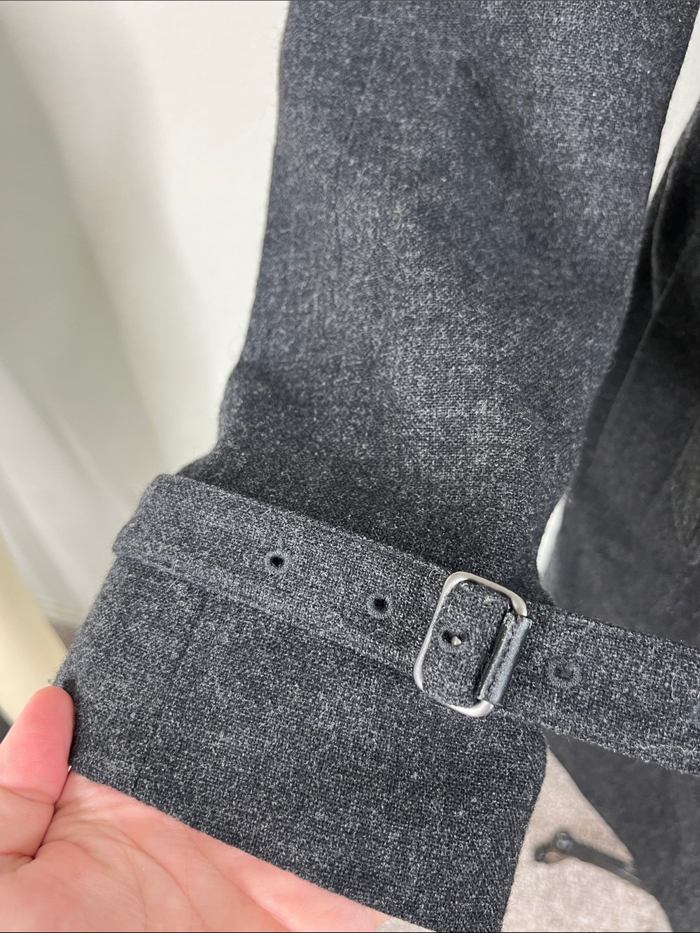 All Saints Nahara Asymetrical Cross Front Wool Belted Trench Coat Back Buttons - Picture 2 of 10